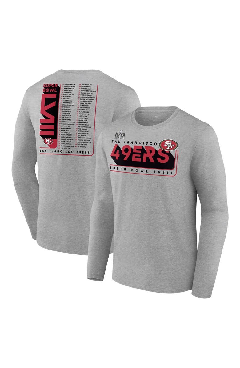 FANATICS Men's Fanatics Branded Heather Gray San Francisco 49ers Super Bowl LVIII Two-Side Roster Big & Tall Long Sleeve T-Shirt, Main, color, 