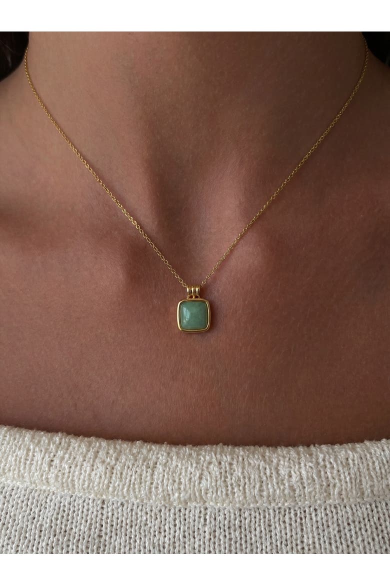Puzzle Square Jade stone pendant necklace, Alternate, color, Bright green
