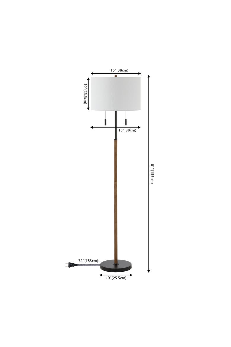 Maude Rustic Farmhouse Iron Candlestick Pull Chains LED Floor Lamp, Alternate, color, Brown Wood Finish/Black