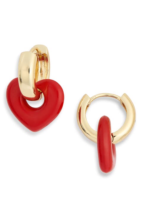 Heart Disc Huggie Hoop Earrings