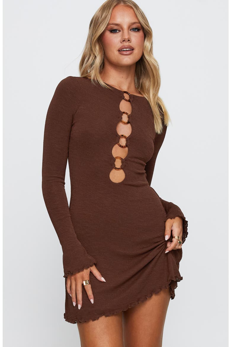 Dejonge Ring Detail Long Sleeve Minidress, Alternate, color, BROWN
