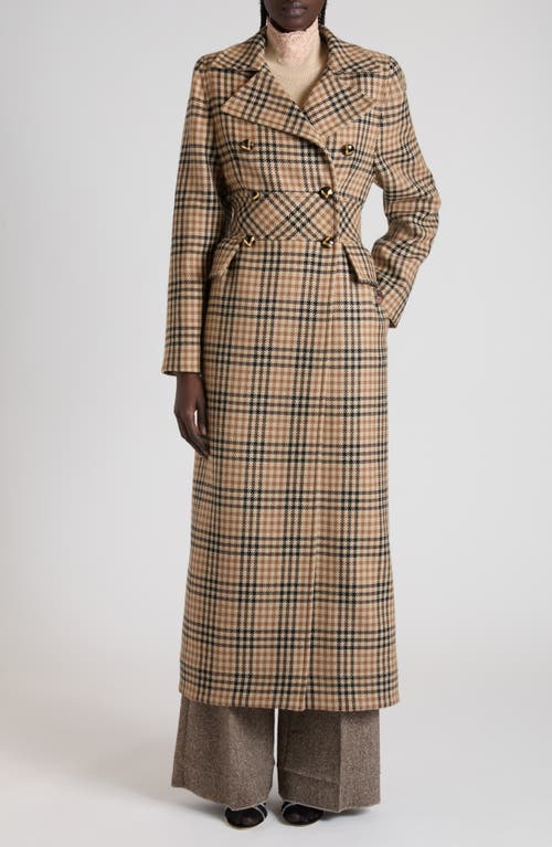 Valentino Double Breasted Houndstooth Wool Longline Coat In Multi