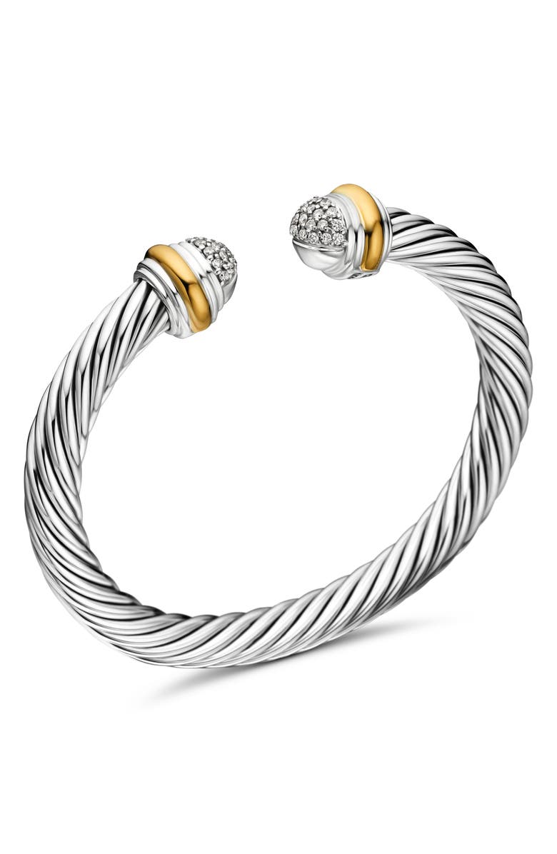 David Yurman Cable Classics Bracelet with Diamonds and 18K Gold, 7mm, Alternate, color, Silver With 18K Gold/Diamond