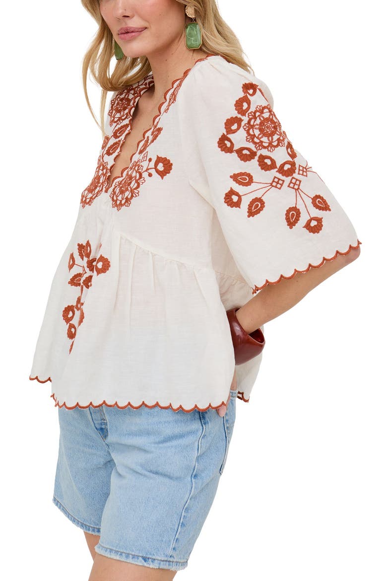 Aubrey V-Neck Embroidered Blouse, Alternate, color, Cream