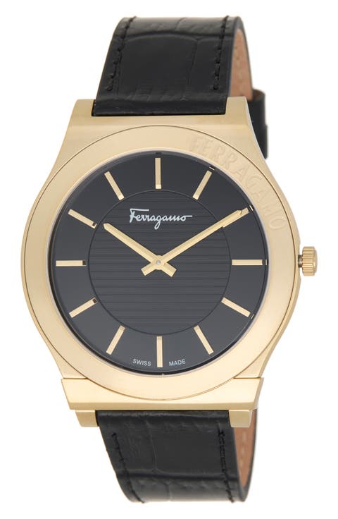 Gancini Leather Strap Watch, 44mm