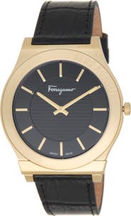 FERRAGAMO Gancini Leather Strap Watch, 44mm