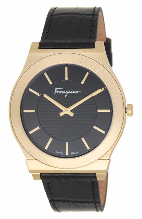 FERRAGAMO Gancini Leather Strap Watch, 44mm