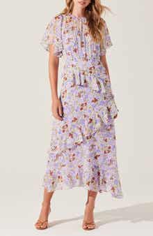 ASTR the Label Floramae Floral Ruffle Detail Short Sleeve Midi Dress
