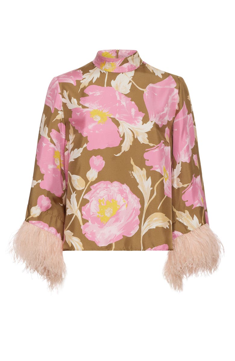 La DoubleJ Make An Exit Top With Feathers Sylph Khaki, Alternate, color,
