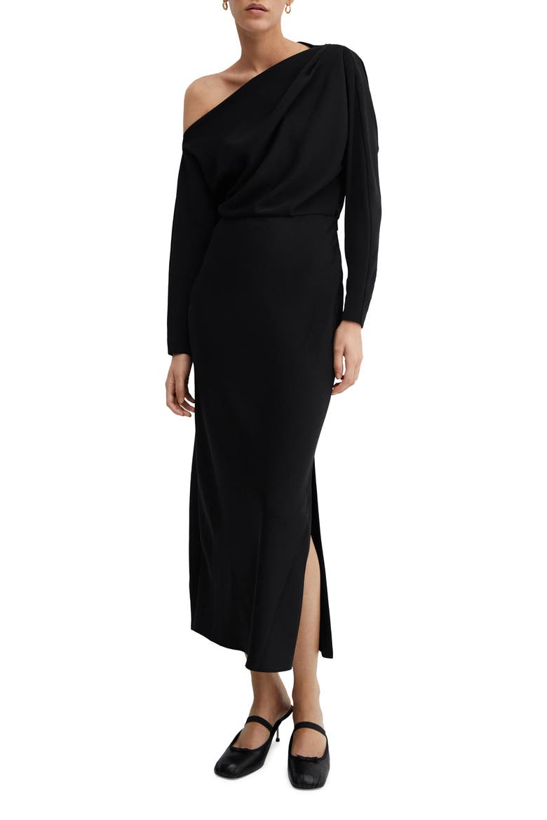 Off the Shoulder Long Sleeve Midi Dress, Main, color, BLACK