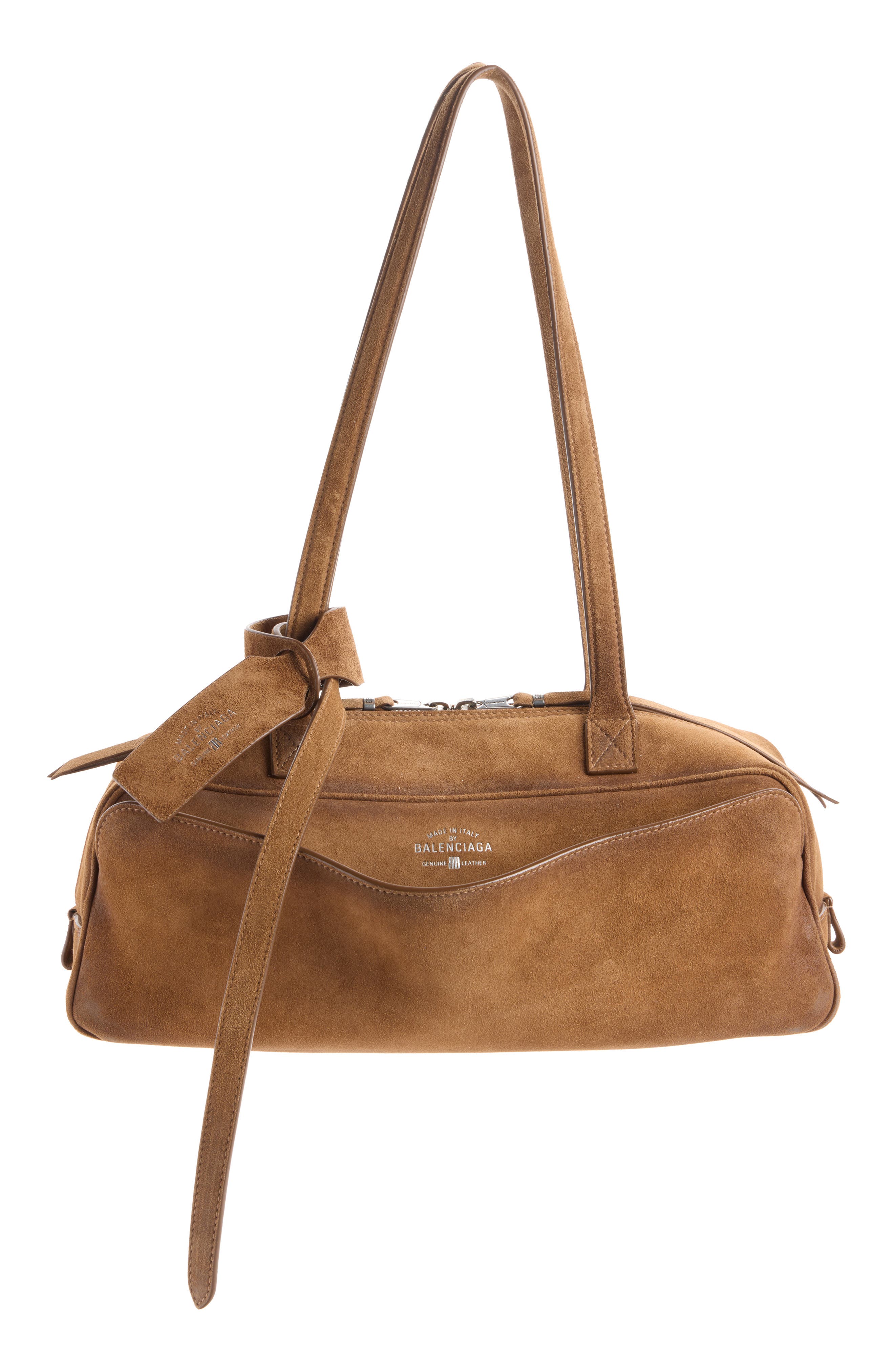 Balenciaga Small Carrie Waxed Suede Tote, Main, color, 2533 Camel