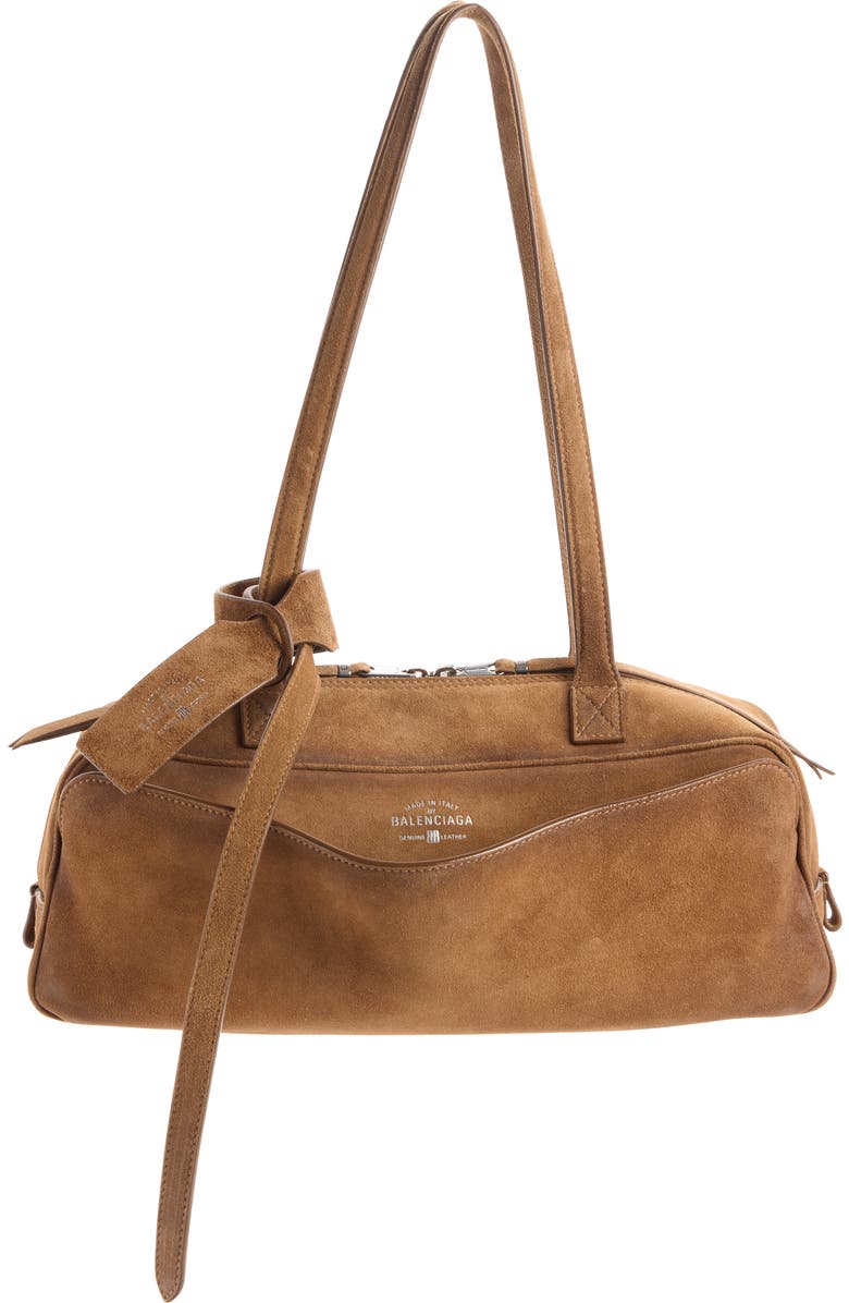 Balenciaga Small Carrie Waxed Suede Tote, Main, color, 2533 Camel