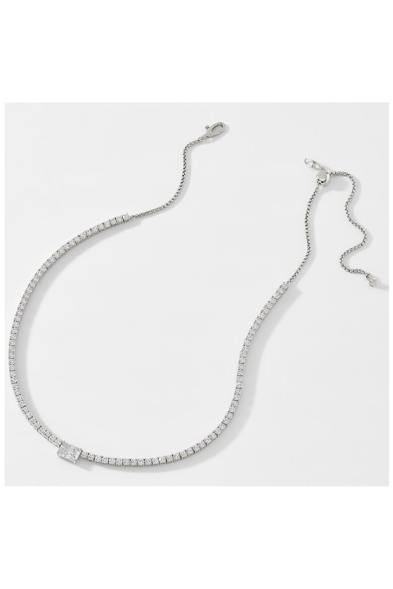 Emerald Cut Tennis Necklace, Alternate, color, RHODIUM