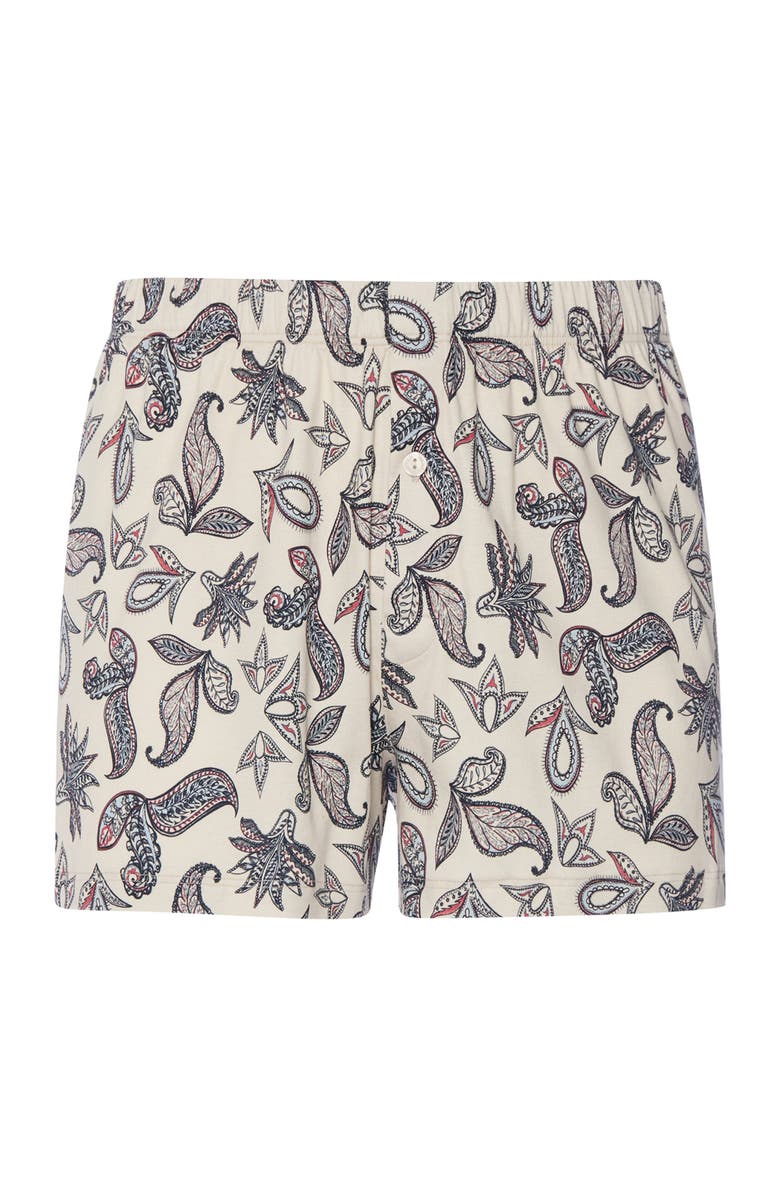 Hanro Fancy Jersey Cotton Knit Boxers, Main, color, Maritime Paisley
