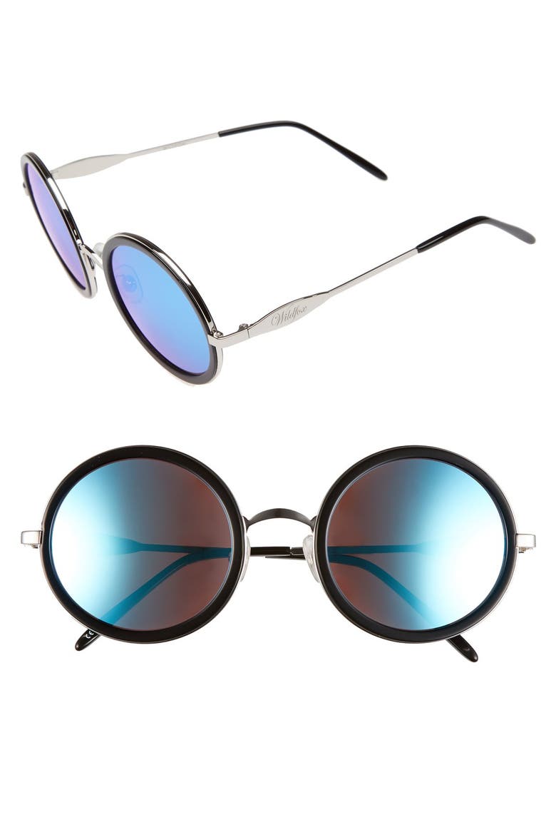 'Ryder Deluxe' 50mm Sunglasses, Main, color, BLACK-SILVER/ BLUE MIRROR