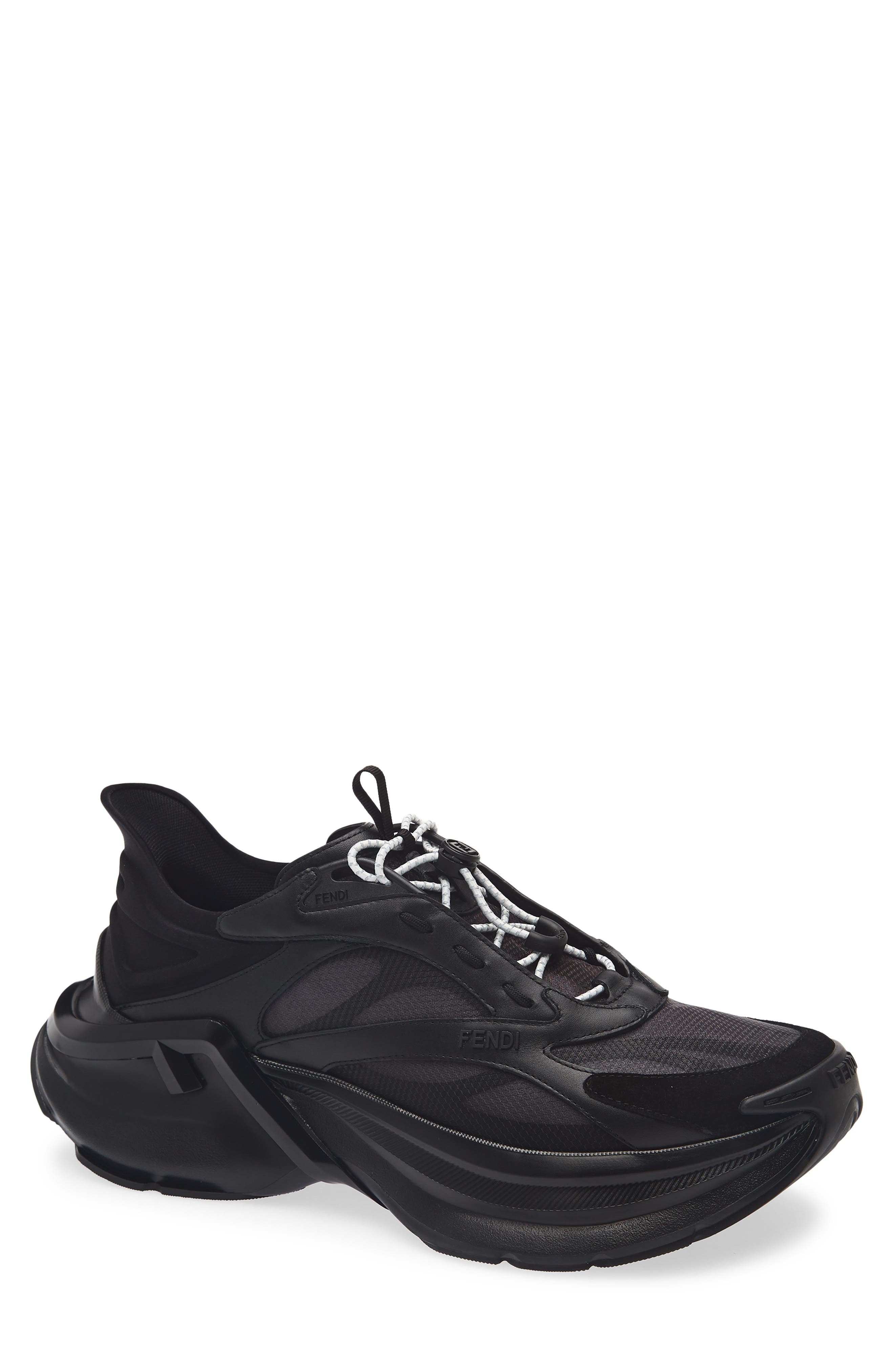 Fendi F-Light Mixed Media Sneaker, Main, color, Nero Nero Nero