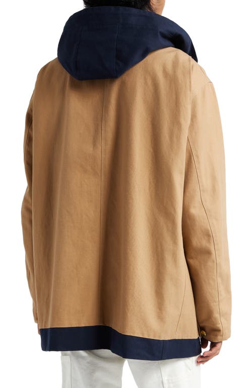 Sacai Carhartt Wip Reversible Cotton Canvas Coat In Beige/navy