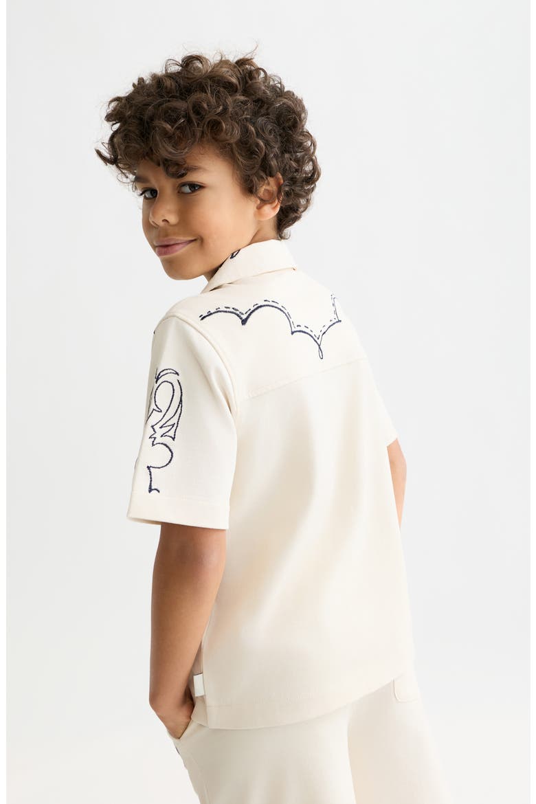 Kids' Embroidered Print Cotton Button-Up Camp Shirt, Alternate, color, EGGNOG