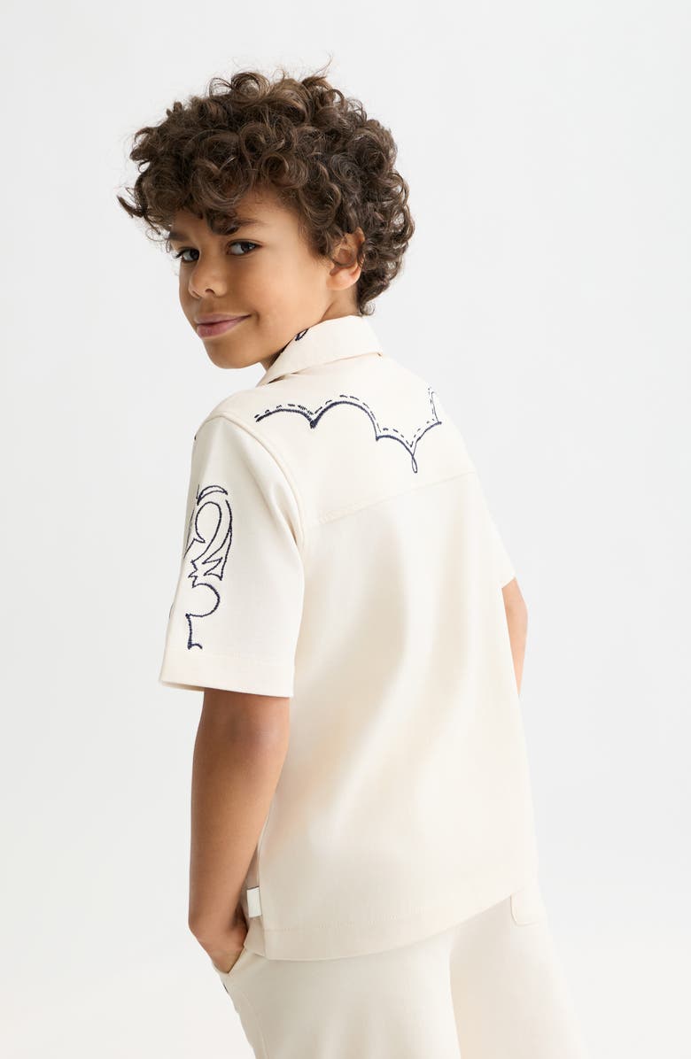 Scotch & Soda Kids' Embroidered Print Cotton Button-Up Camp Shirt, Alternate, color, Eggnog