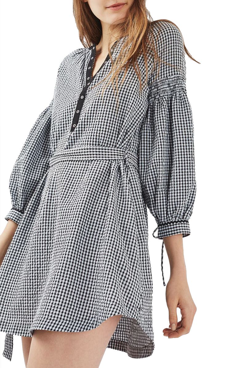 Topshop Gingham Smock Dress, Main, color, 