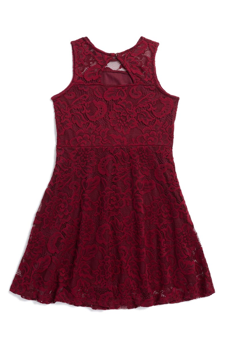Ava & Yelly Kids' Sleeveless Lace Skater Dress, Alternate, color, Burgundy