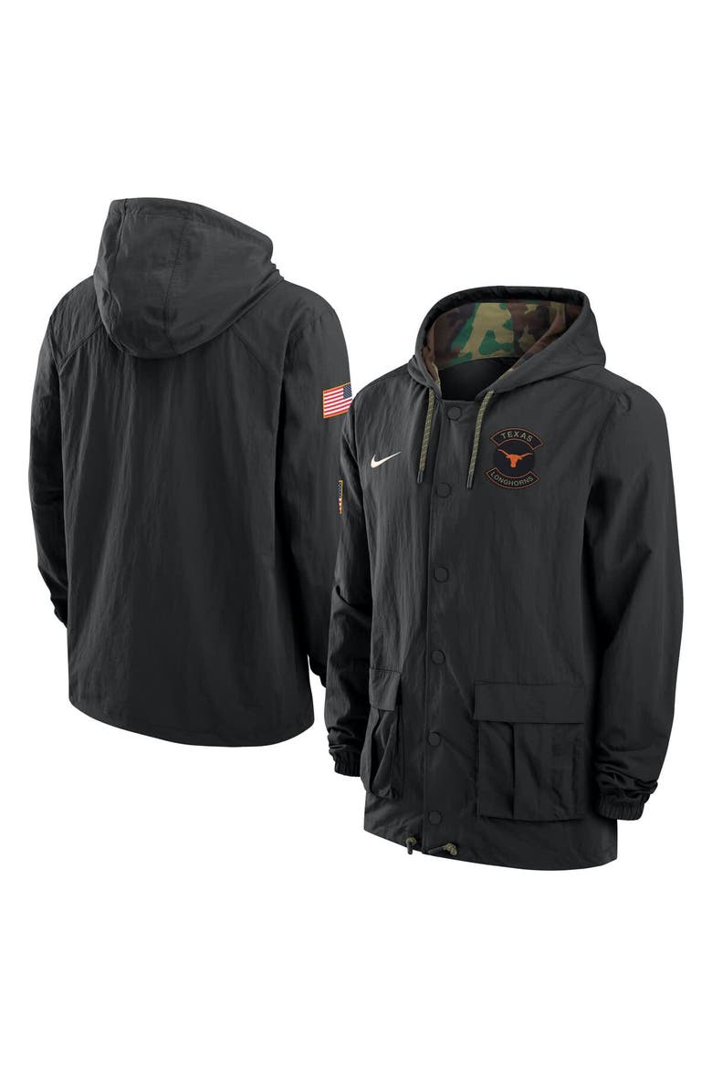 Men's Nike Black Texas Longhorns 2025 NCAA Military Appreciation Full-Snap Jacket, Main, color, Black