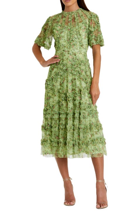 ★Mac Duggal★ Green 花柄 ハイネック トラペーズドレス ハイネックペンシルドレス | NICCHIA