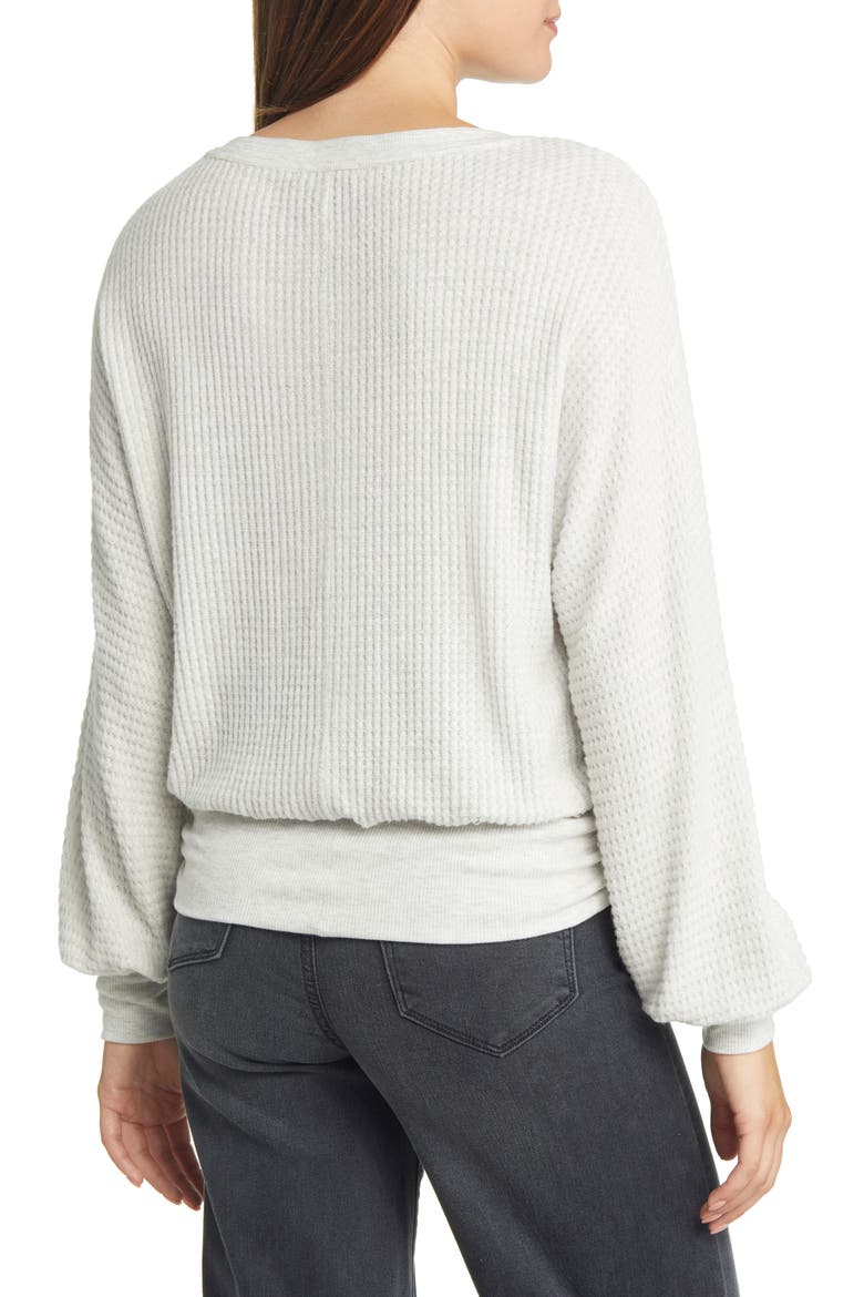 Blouson Sleeve Waffle Knit Henley Top (Nordstrom Exclusive), Alternate, color, HEATHER CREAM