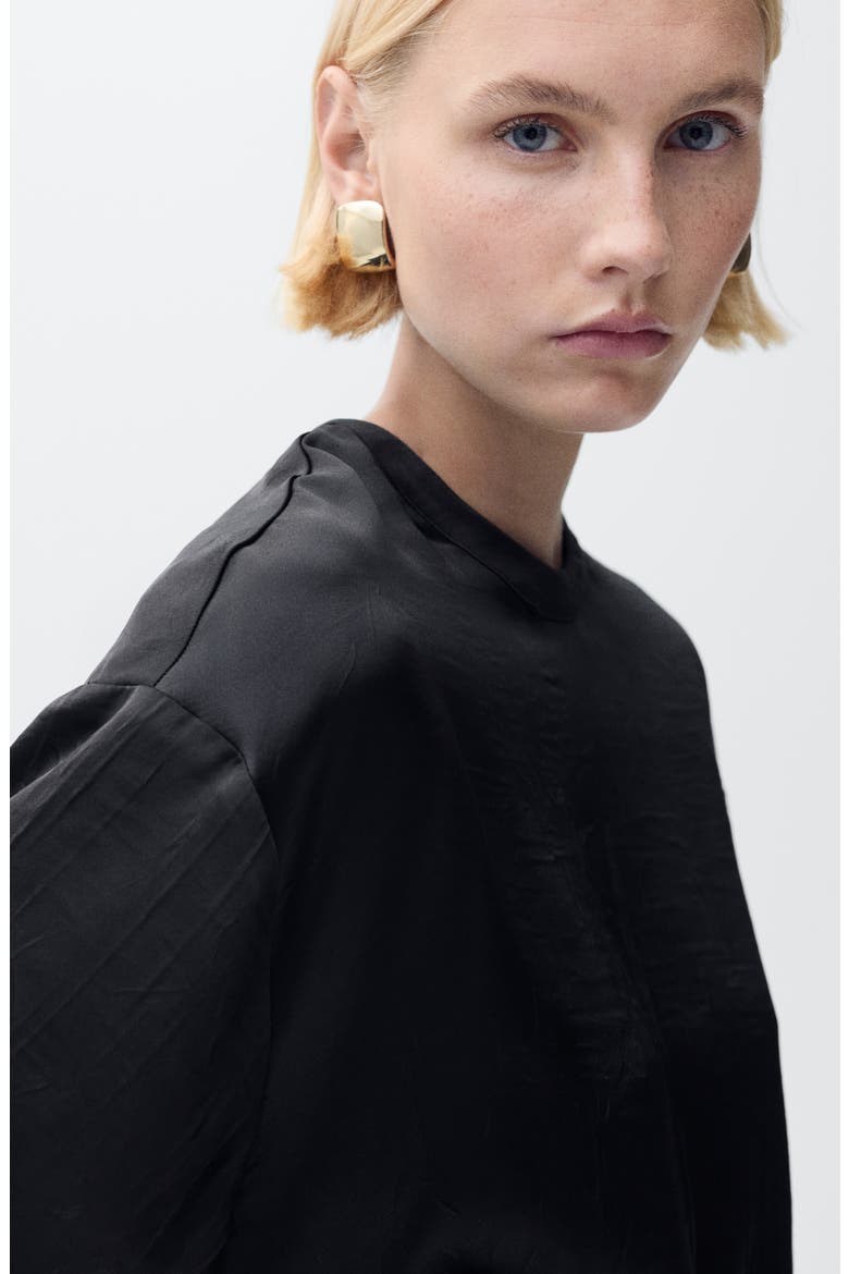 Belted Satin Shirt, Alternate, color, BLACK