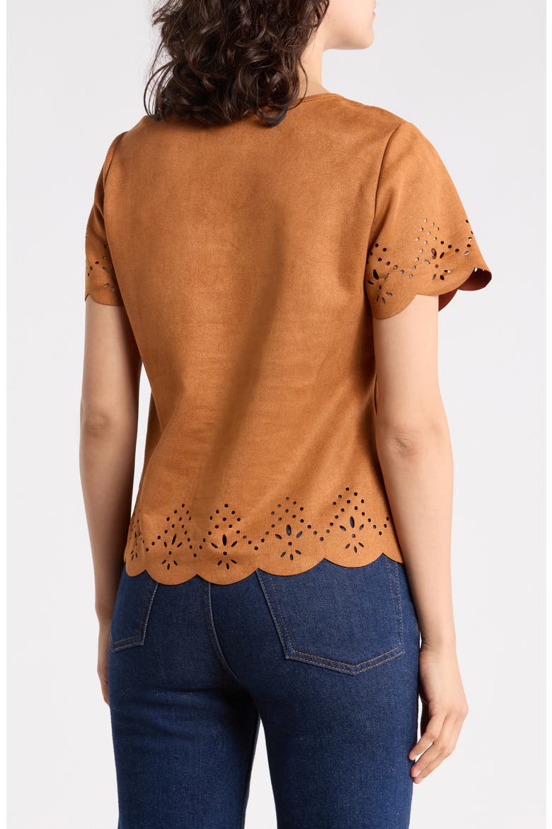 Laser Cut Faux Suede Top, Alternate, color, CAMEL