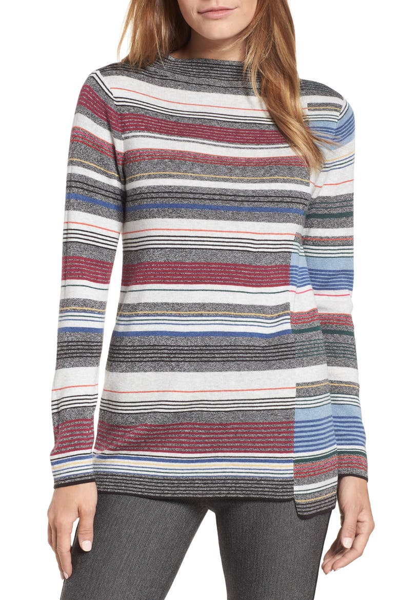 Banded Cotton Blend Offset Stripe Sweater, Main, color, MULTI