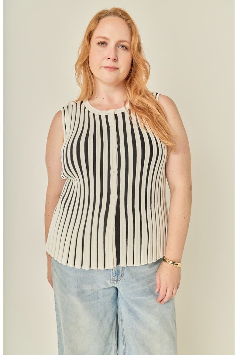 Front Button Sleeveless Sweater, Alternate, color, WHITE/ BLACK