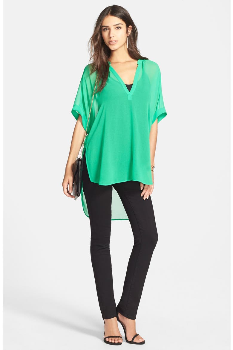 Crinkled Split Back Top, Alternate, color, BLACK