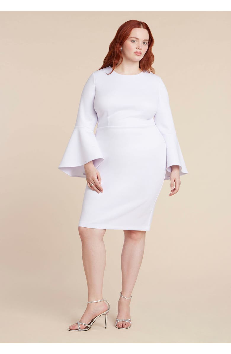 ELOQUII Bell Sleeve Scuba Crepe Dress, Alternate, color, Black