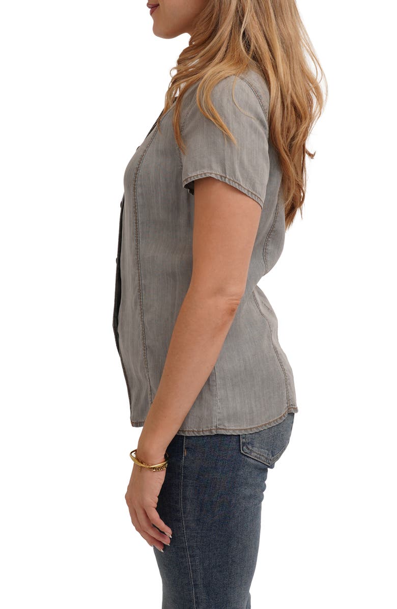 CYRUS Short Sleeve Button Front Top, Alternate, color, Light Grey Denim