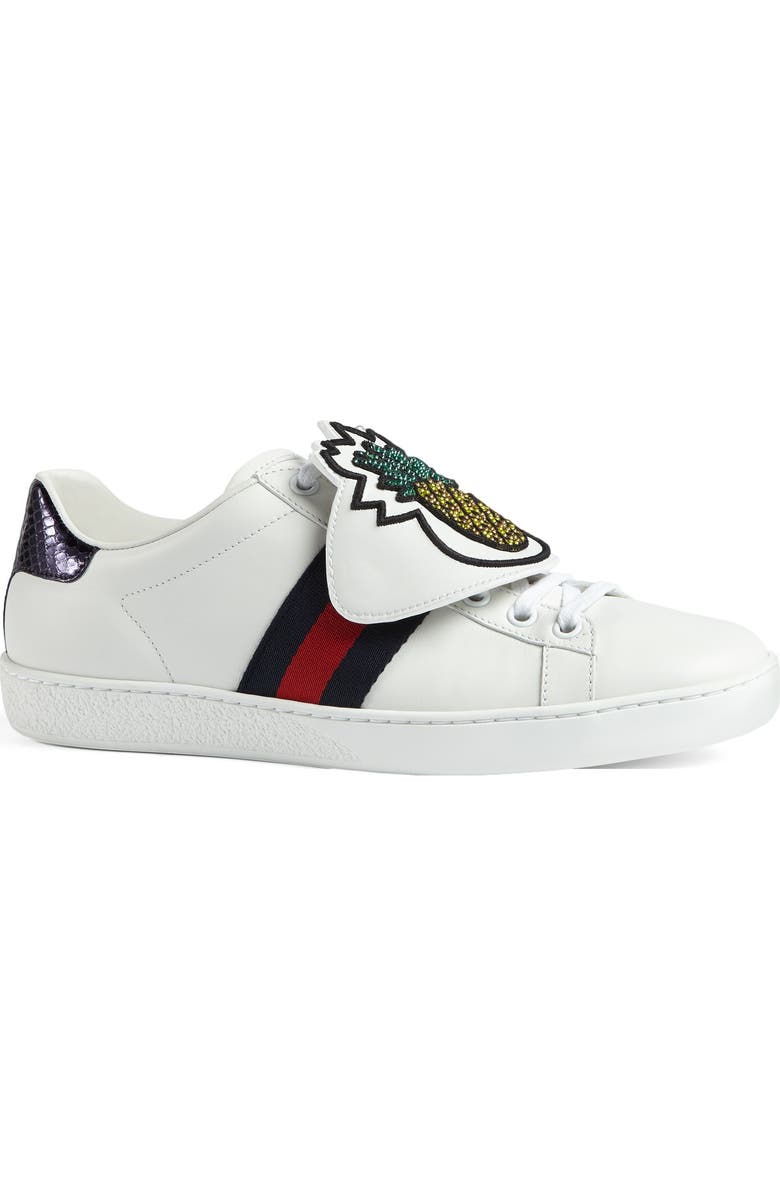Gucci New Ace Pineapple Embroidered Patch Low Top Sneaker, Alternate, color,