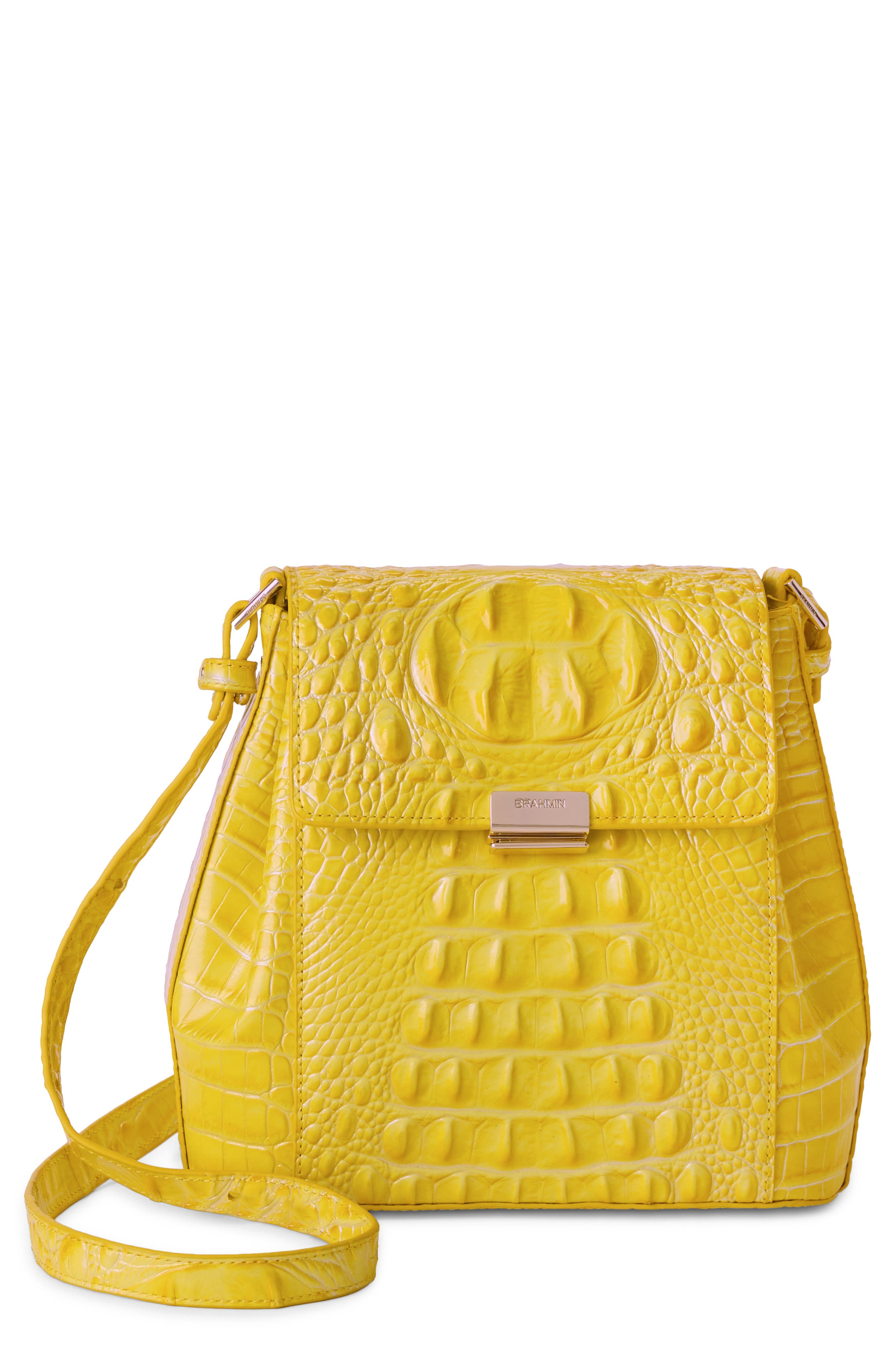 Brahmin Margo Croc Embossed Leather Crossbody Bag, Main, color, Vivid Yellow