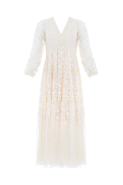 Needle & Thread Celestia Ribbon Long Sleeve V-neck Gown In Multi
