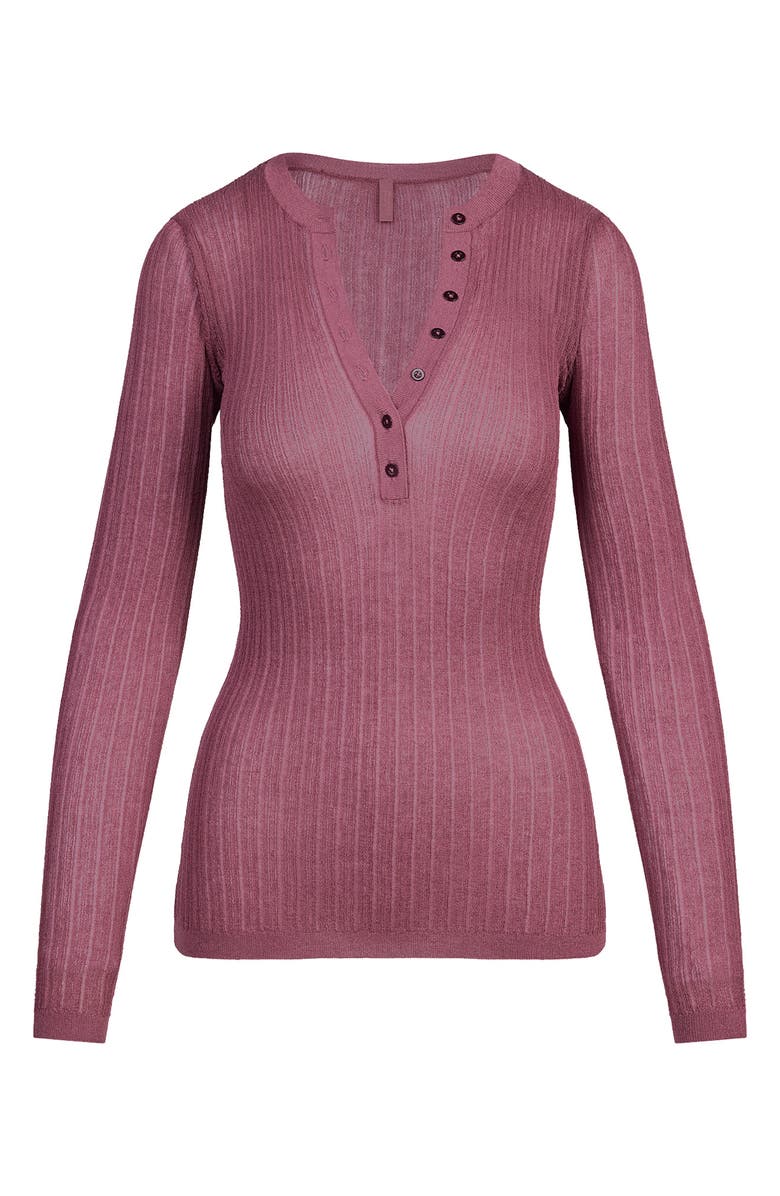 SKIMS Sheer Knit Long Sleeve Henley, Alternate, color, Beet