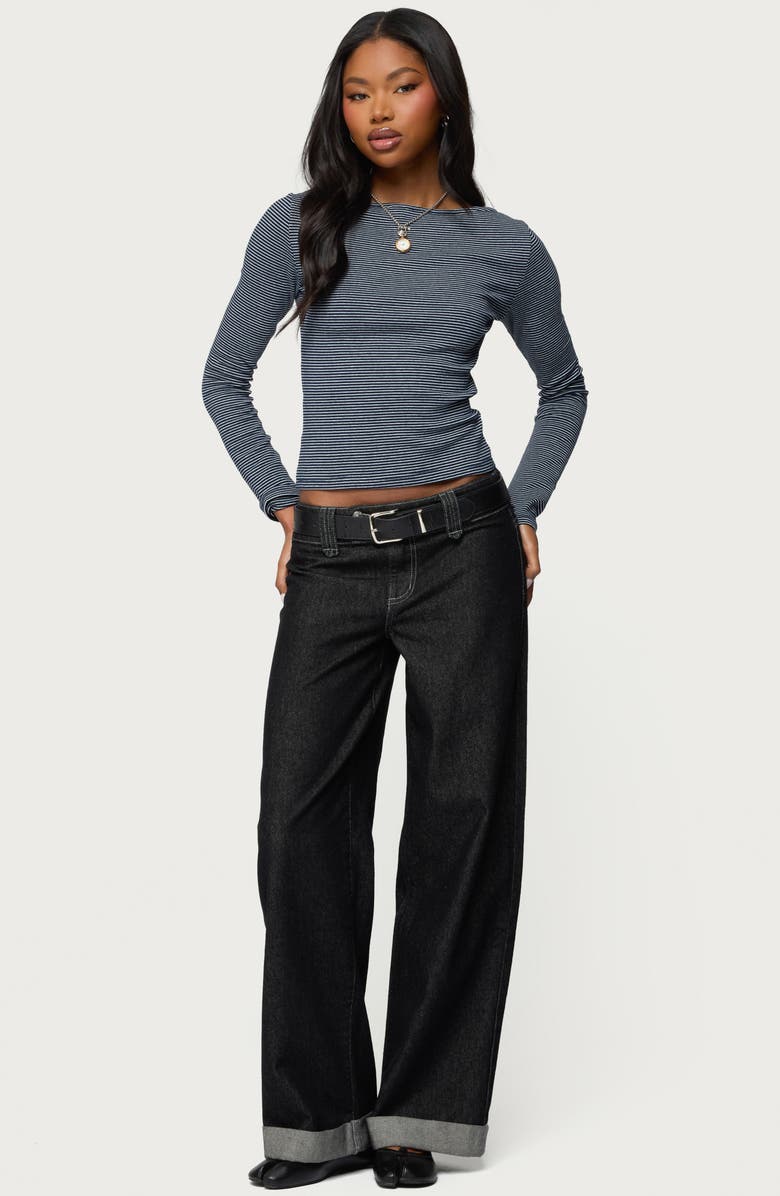 EDIKTED Loria Stripe Long Sleeve Cotton Boat Neck Top, Alternate, color, 