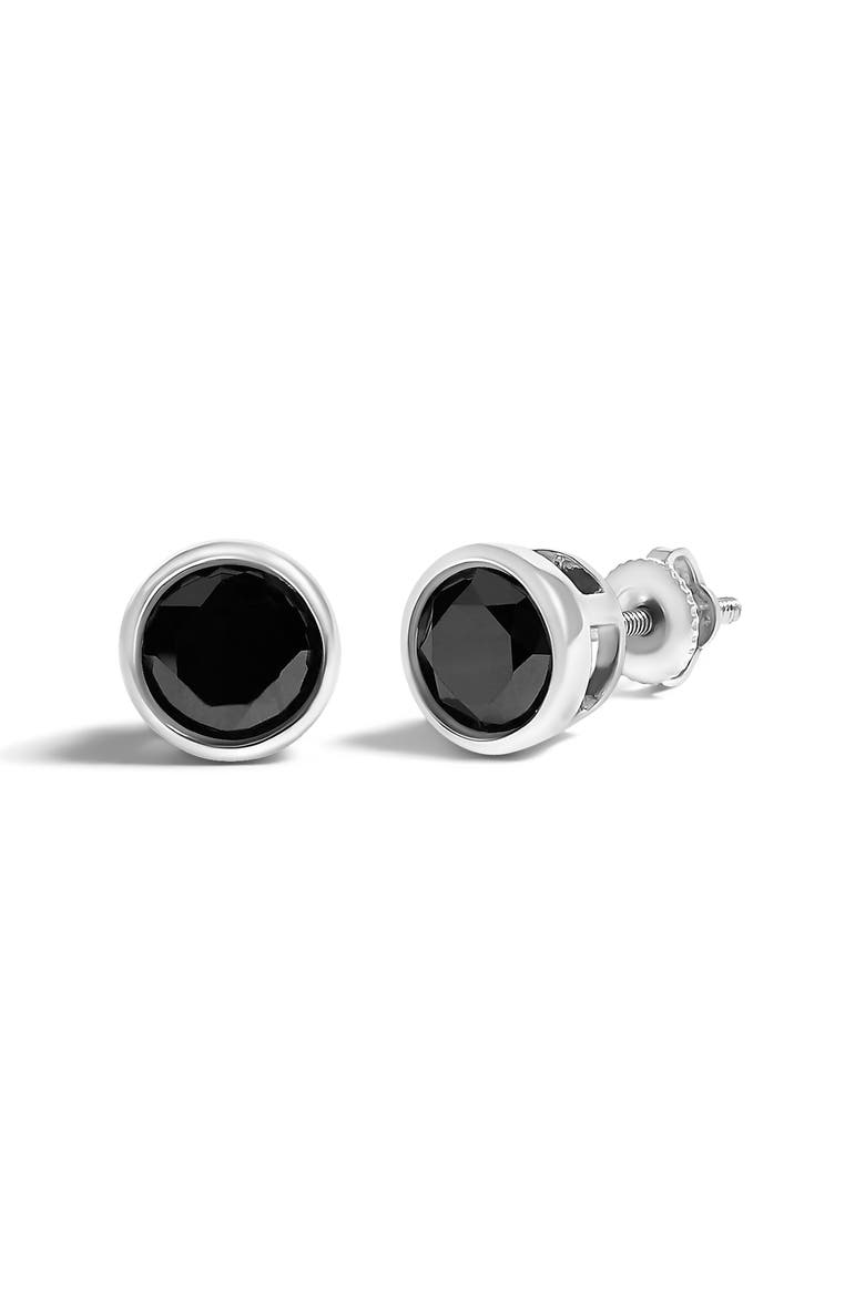 Silver 1 1/4 Ct Black Diamond Bezel- Stud Earrings with Screw Backs, Alternate, color, White