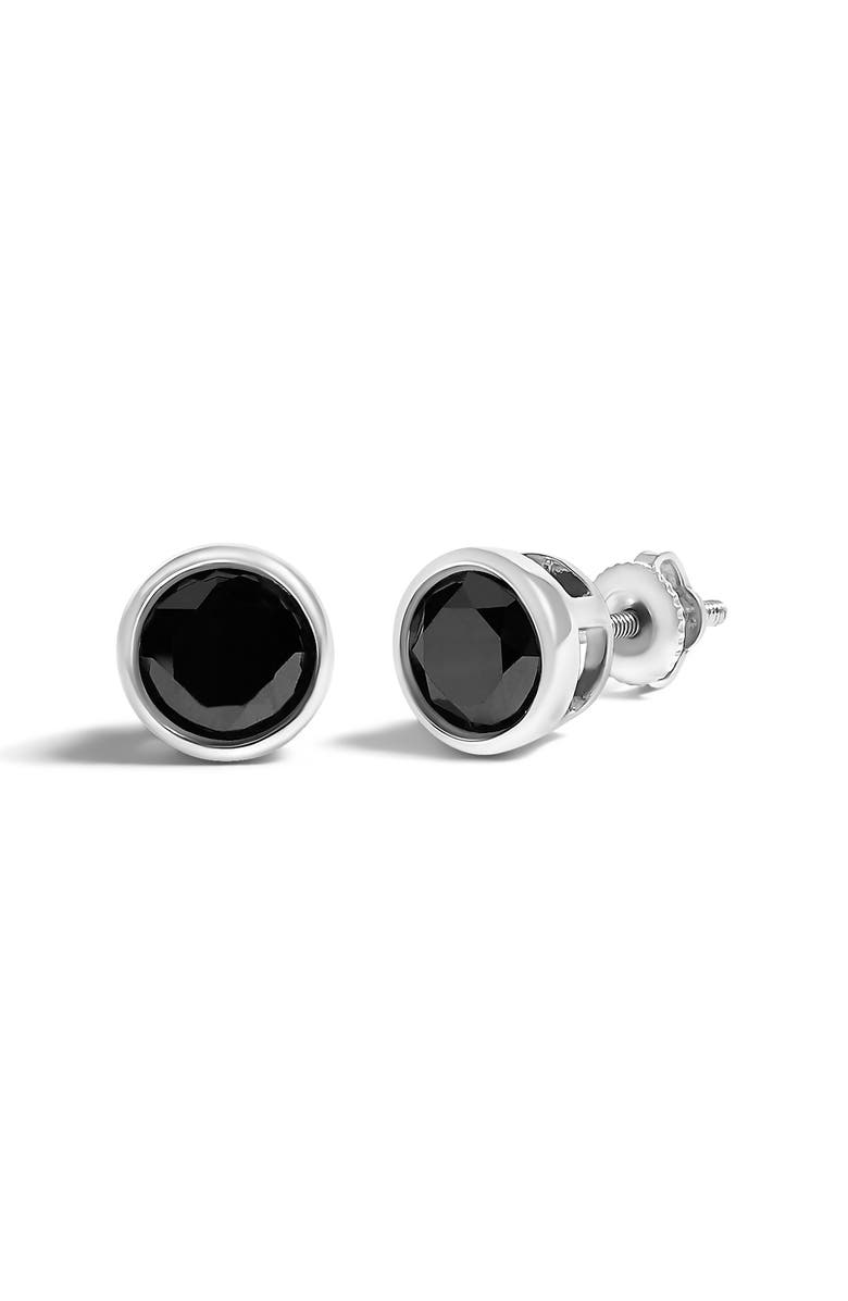 Haus of Brilliance Silver 1 1/4 Ct Black Diamond Bezel- Stud Earrings with Screw Backs, Alternate, color, White