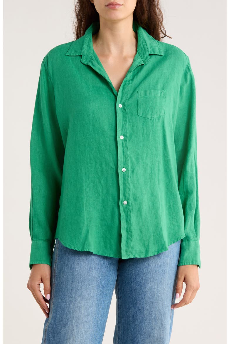 Relaxed Linen Button-Up Shirt, Main, color, KELLY GREE