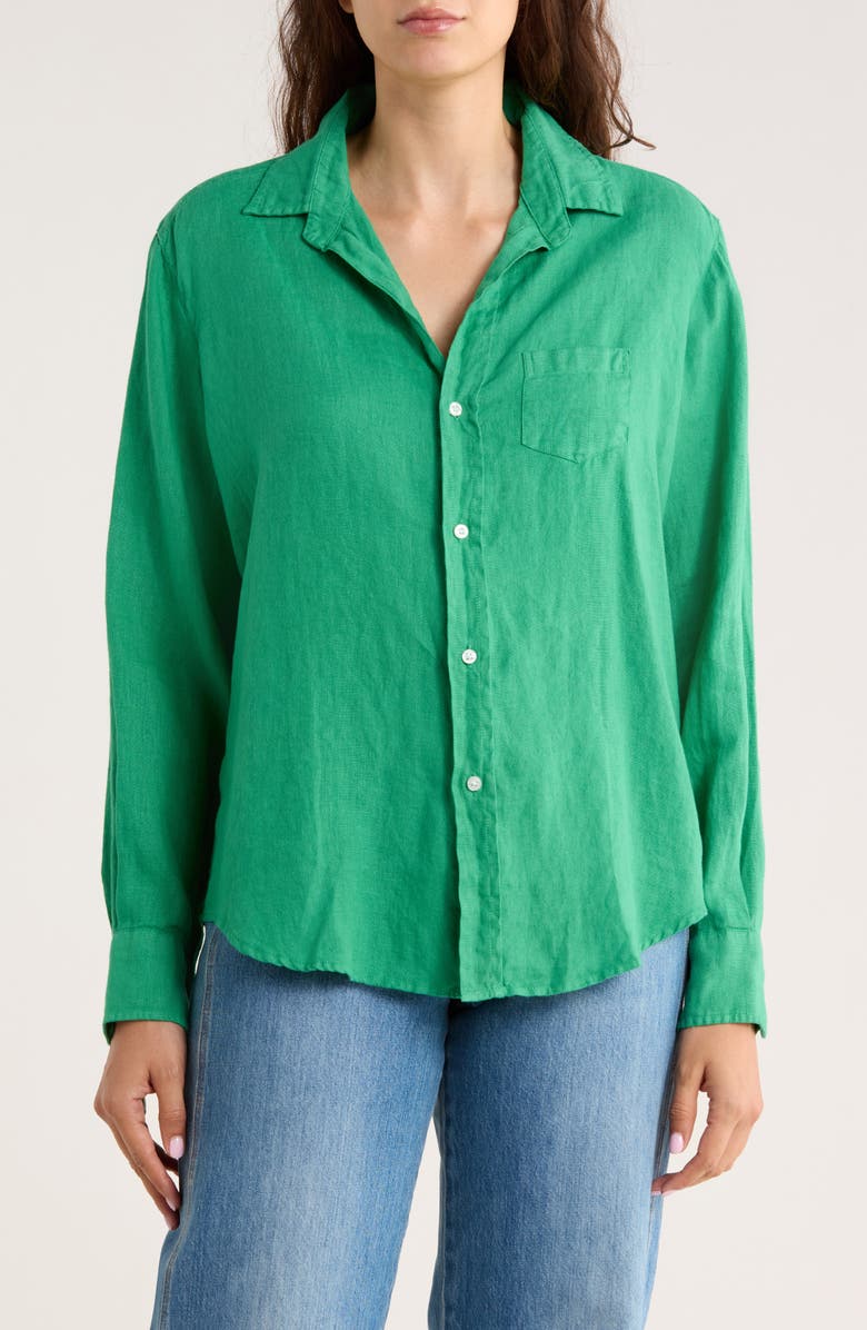 Frank & Eileen Relaxed Linen Button-Up Shirt, Main, color, Kelly Green