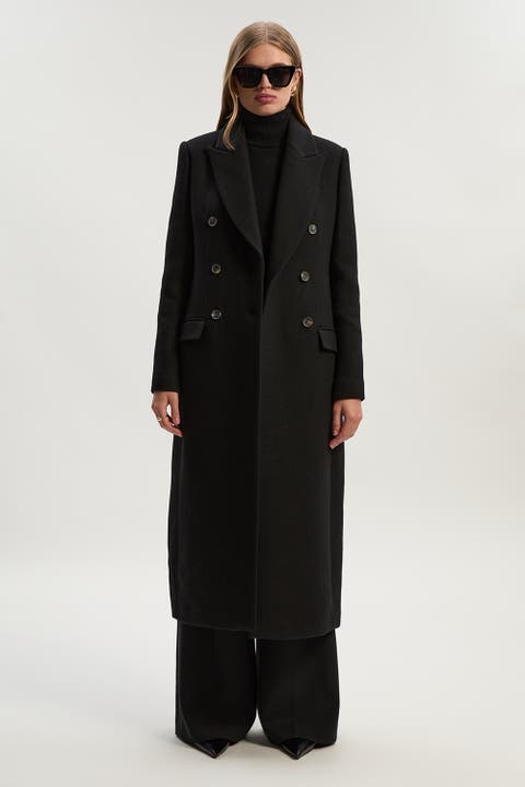 Wool Double Breasted Tailored Midi Coat