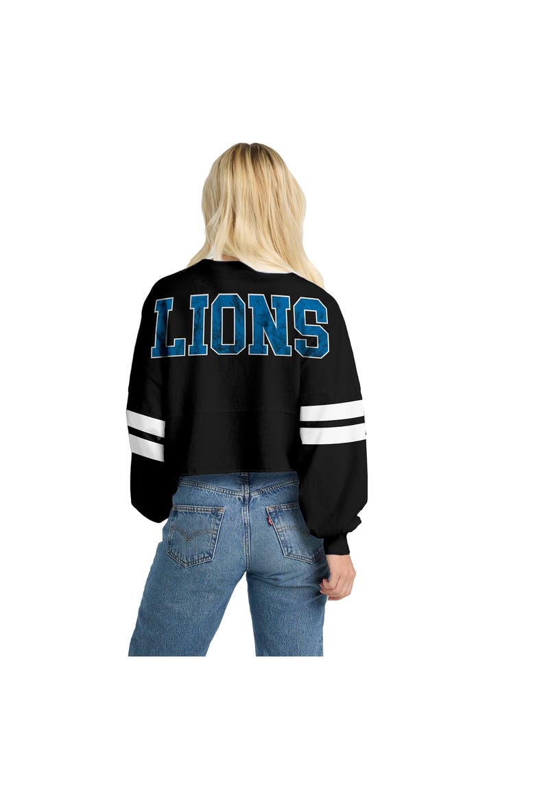 Women's Spirit Jersey  Black Detroit Lions Oversized Cropped Stripe Long Sleeve T-Shirt, Alternate, color, Black