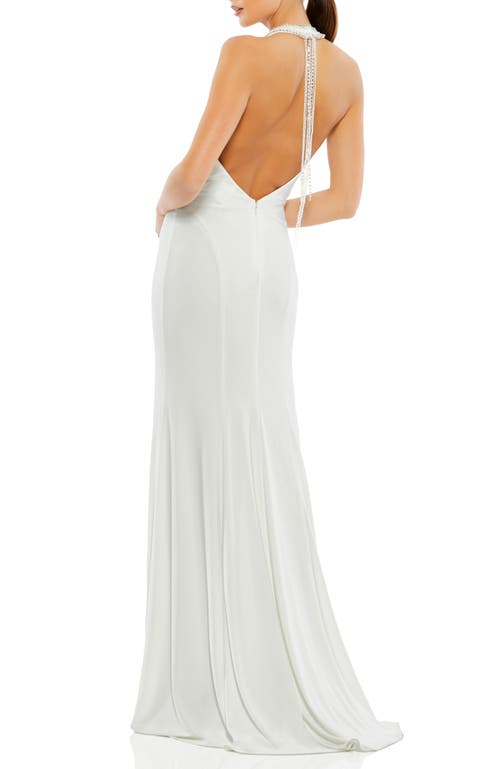 Mac Duggal Beaded Detail Halter Gown In Vanilla In White