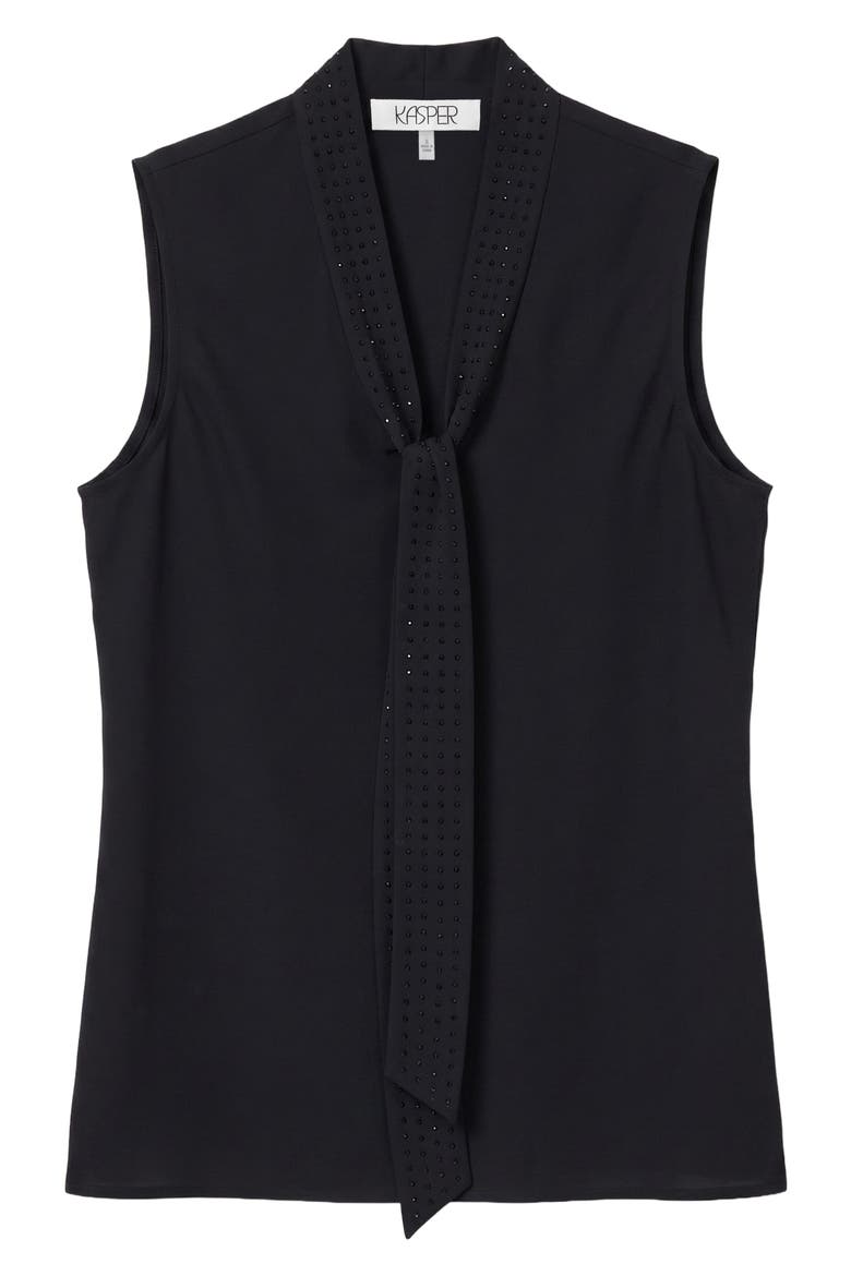 Rhinestone Tie Neck Sleeveless Georgette Top, Alternate, color, BLACK