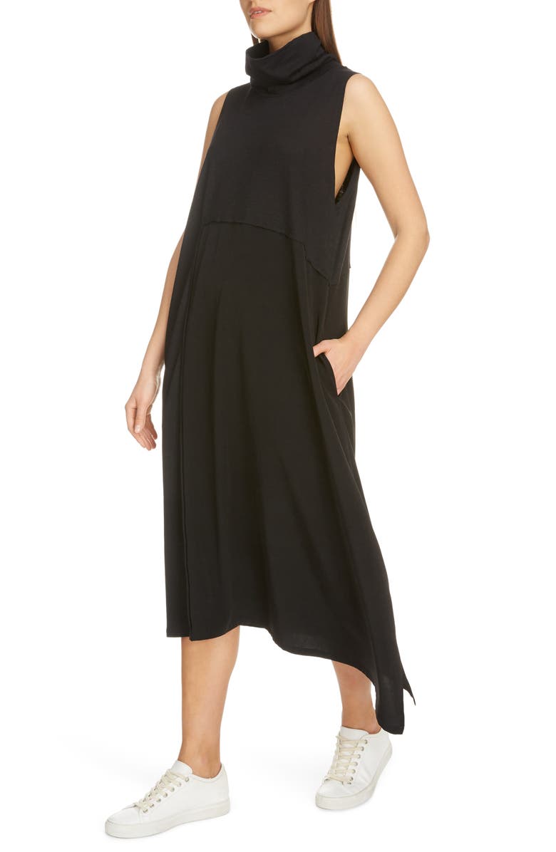 Y's by Yohji Yamamoto Asymmetrical Mixed Media Midi Dress, Alternate, color,