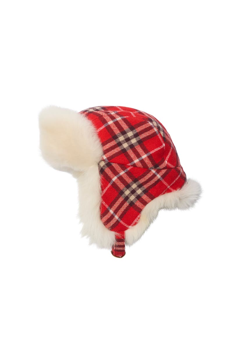 Burberry Check Wool Trapper Hat, Alternate, color, Crayon Red